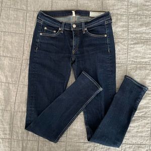 mid-rise Skinny jeans, dark blue wash, like-new!